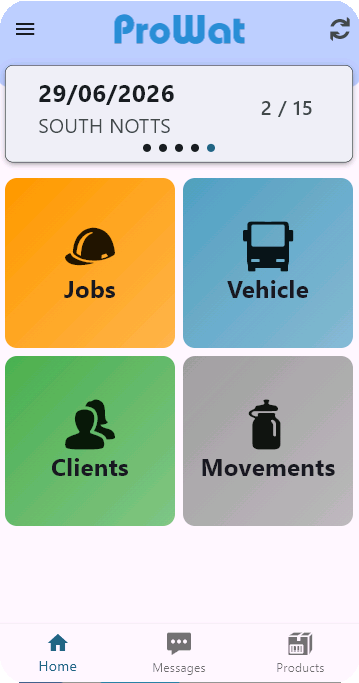 ProWat Mobile — Home screen