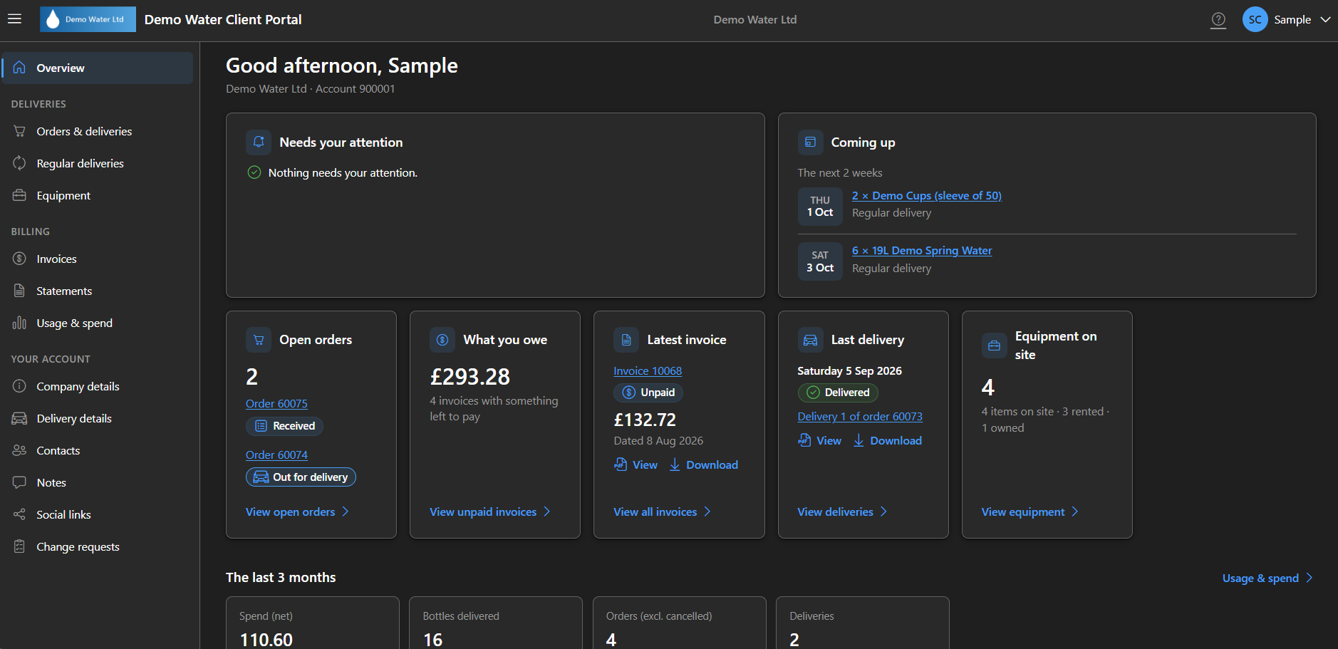 Client Portal overview in dark mode