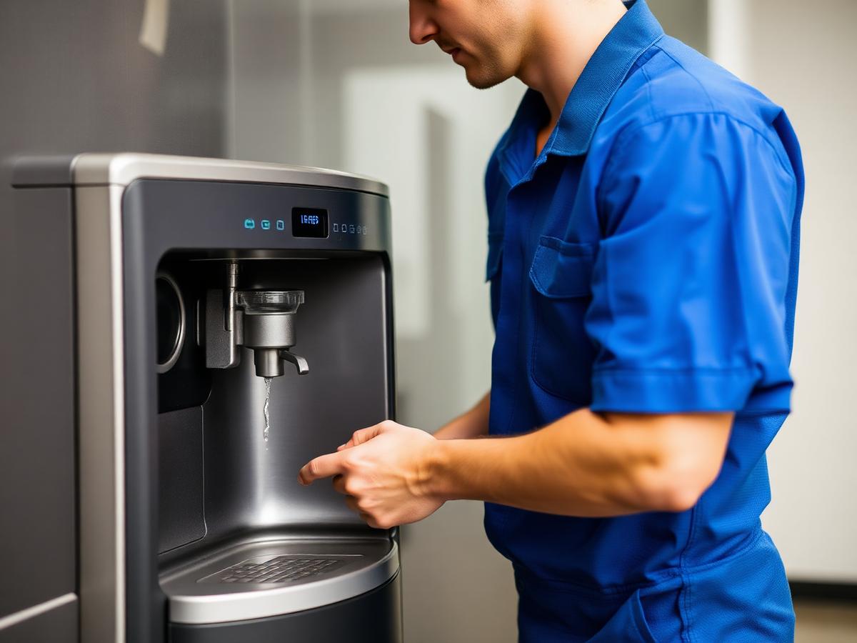 Technician servicing a water cooler